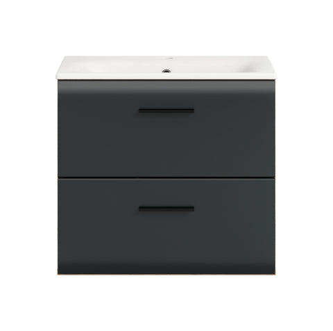 Rootz Vanity Unit with Washbasin - Bathroom Sink Cabinet - Stylish Storage - Easy Care Surfaces - 60x55x46cm - Black and Brown Finish