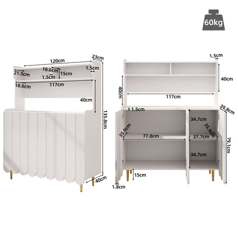 Rootz Modern Sideboard - Buffet Cabinet - Storage Console - Elegant Golden Legs - 120 x 40 x 150.8 cm