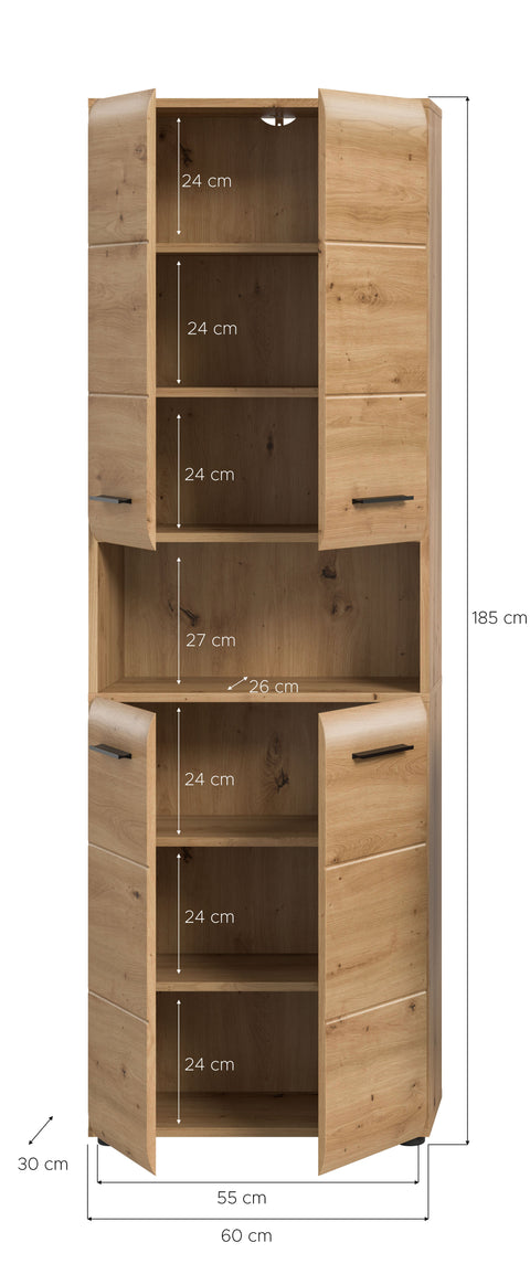 Rootz Tall Cabinet - Storage Unit - Bathroom Organizer - High-Quality MDF - 60x185x30 cm - Brown Finish
