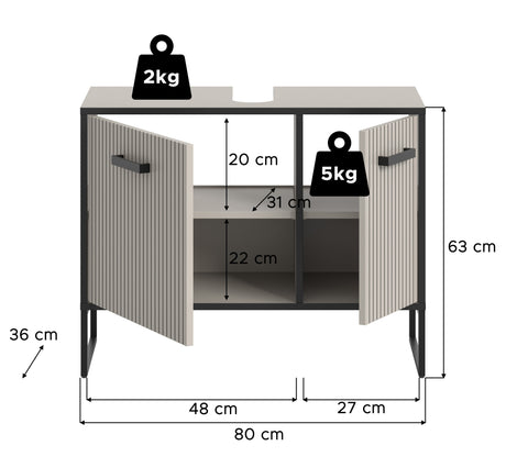 Rootz Vanity Unit - Bathroom Cabinet - Storage Furniture - Easy-Care Surface - 80x63x36 cm - Grey