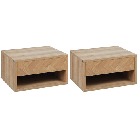 Rootz Set of 2 Bedside Tables - Nightstands - Bedside Cabinets - Floating Design - Drawer & Open Shelf - Wood Look - 37cm x 32cm x 21cm
