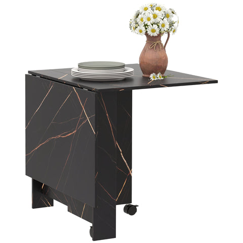 Rootz Foldable Kitchen Table - Dining Table - Space-Saving Table - 2 Wheels with Brakes - 120cm x 80cm x 73cm Black Marbled