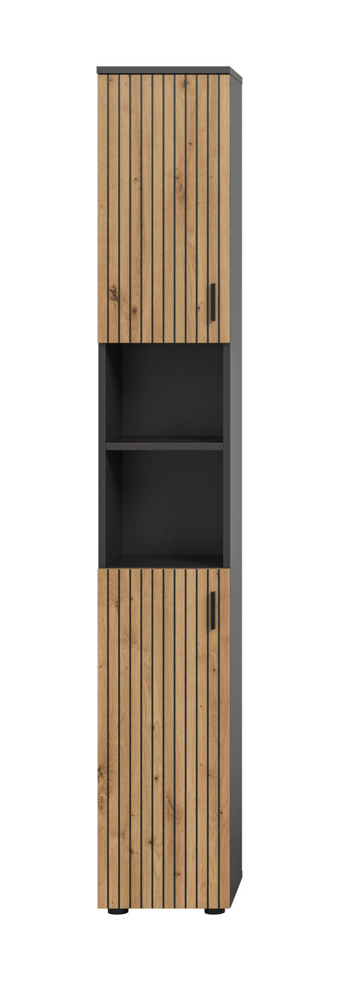 Rootz Bathroom Cabinet - Storage Organizer - Space Saver - Grey & Brown Look - Reversible Door - 30x192x30 cm