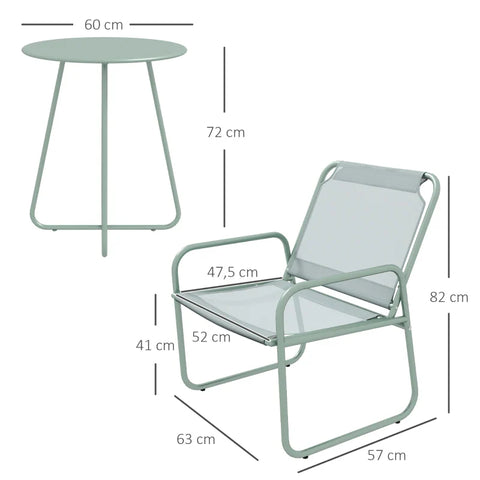 Rootz Garden Furniture Set - Rattan Patio Set - 2 Armchairs - Seat Cushions - 1 Round Table Ø60 Cm - Steel - Plastic - Green - 52W x 47.5D cm