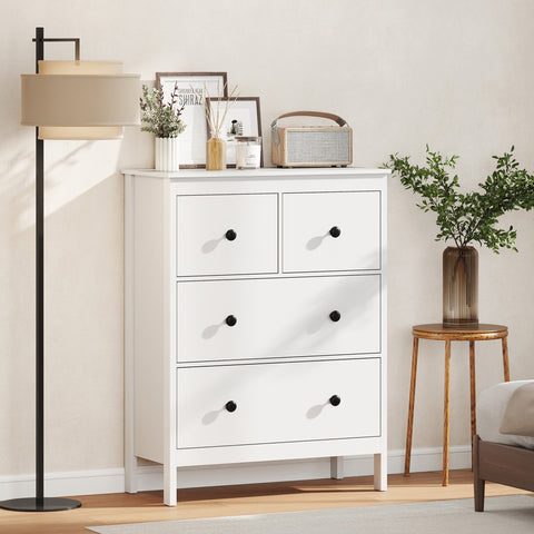 Rootz 4 Drawer Chest - Dresser - Storage Cabinet - Modern & Scratch-Resistant - 35t x 97h cm - White Chipboard