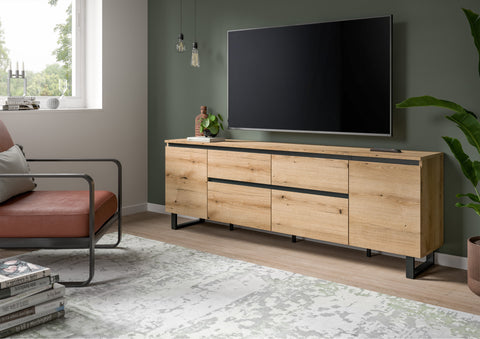 Rootz Lowboard - TV Stand - Media Storage - Ample Space - Brown and Black - 188x65x36 cm