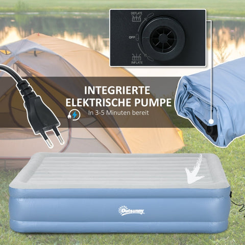 Rootz 2 Person Inflatable Camping Mattress - Air Bed - Blow-Up Mattress - Built-in Pump - Carry Bag - 203cm x 152cm x 46cm - Light Blue - Optimal Body Support - Quick Inflation - Compact and Portable