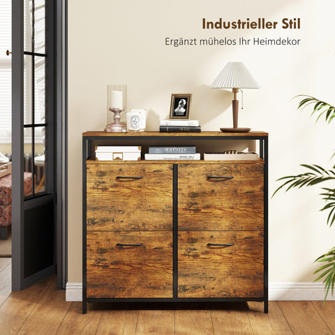 Rootz Shoe Cabinet with 4 Foldable Drawers - Shoe Organizer - Narrow Shoe Storage - Brown Steel - Fits 12-20 Pairs - 98cm x 95cm