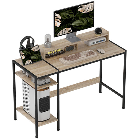 Rootz Computer Table Desk - Study Desk - Home Office Desk - Adjustable Shelves - 120cm x 48cm x 85.5cm