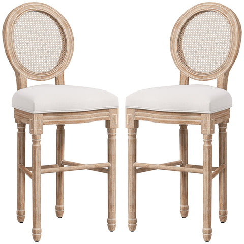 Rootz Set of 2 Louis XVI Medallion Bar Stools - Counter Stools - Tall Seating - Ergonomic Comfort - 48 x 56 x 118 cm White, Brown