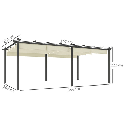 Rootz Pull-Out Pergola 6m x 3.5m - Terrace Shade - Outdoor Shelter - UV Protection - 597cm x 358cm x 223cm