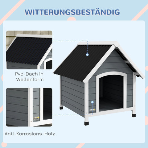 Rootz Medium Dog House - Wooden Pet Shelter - Weatherproof Canine Cabin - Raised Design - Corrugated Plastic Roof - 75cm x 88cm x 82cm