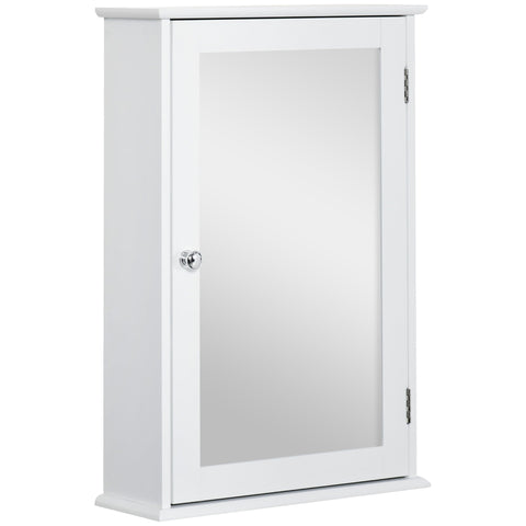 Rootz Wall Mirror Cabinet - Bathroom Storage - Toilet Cabinet - 1 Door, 2 Shelves - Space-Saving White MDF Glass - 41cm x 14cm x 60cm