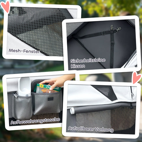 Rootz Foldable Dog Buggy - Pet Stroller - Cat Wagon - Easy Fold Design - 110 x 65 x 102 cm - Grey