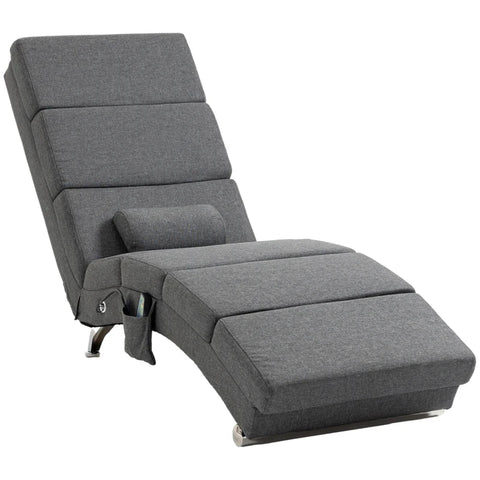 Rootz Massage Chair - Relaxation Chair - Reclining Chair - Floor Chair - Side Pocket - 5 Modes - 8 Vibration Points -  MDF Panels - Steel Frame - Linen Fabric - Gray - 56 x 168 x 84 cm