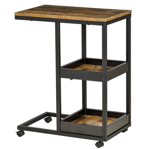 Rootz C-Shaped Side Table - Industrial Style - Rustic Coffee Table - Mobile with Storage - 51cm x 33cm x 66cm