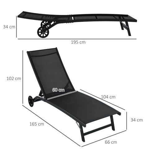 Rootz 2 Sun Loungers Set - Chaise Lounge - Recliner - Ergonomic Comfort - 195cm x 66cm x 34cm - Aluminum & Textilene, 150kg Capacity, Black