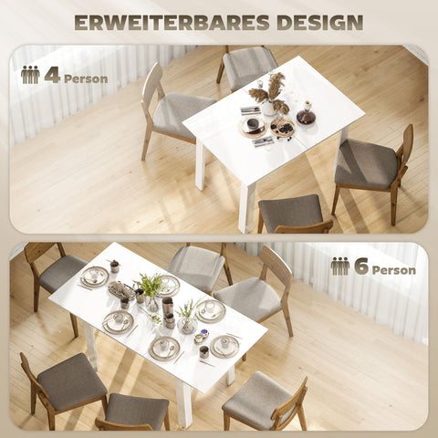 Rootz Extendable Dining Table - Adjustable Kitchen Table - Space-Saving Dining Table - White - Seats 4-6 People - 120-160 x 80 x 78 cm