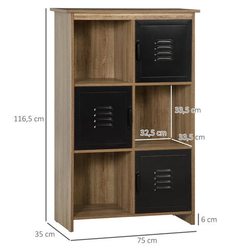Rootz Industrial Design Book Shelf - Storage Furniture - 3 Compartment - 3 Cupboards - Elegant Design - 75cm x 35cm x 116.5cm