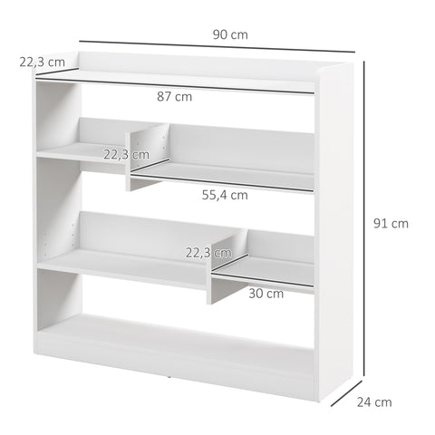 Rootz Bookcase Shelf - Storage Furniture - Bookshelf - Compact Design - 90L x 24W x 91H cm - Elegant & Versatile 4 Level Chipboard in White