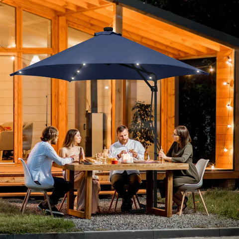 Rootz Parasols - Garden Umbrella - LEDs - Cantilever Umbrella - Weatherproof - Protective Cover - Sun Protection - Steel-polyester - Dark Blue - Ø290 x 260H cm