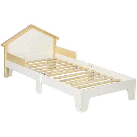Rootz Cot Bed Frame - House-Shaped Headboard - Children's Bed - Nordic Designs - 90x190cm - White Pine - Slatted Frame Included - Durable MDF & Pinewood