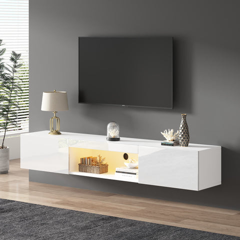 Rootz High-Gloss Wall Cabinet - TV Console - Entertainment Unit - LED Lighting & Bluetooth - 160 x 31 x 22cm