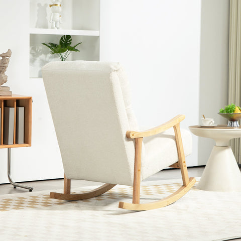 Rootz Rocking Chair - Velvet Chair - Ergonomic Chair - Max Comfort - 65W x 90D x 98H cm - White-Brown
