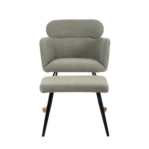 Rootz Elegant Gray Rocking Chair Set - Lounge Chair - Relaxation Chair - Comfort & Modern Design - 61L x 72.5W x 82H cm & Footstool 52L x 41W x 40H cm