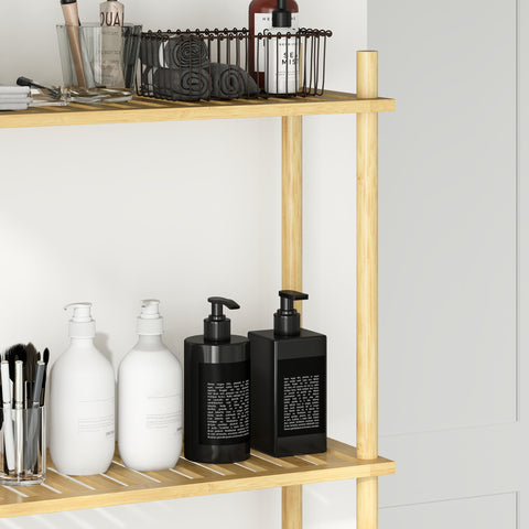 Rootz 3 Level Bathroom Shelf - Space-Saving Toilet Shelf - Bamboo Organizer - Brown - 69 x 25.5 x 181 cm