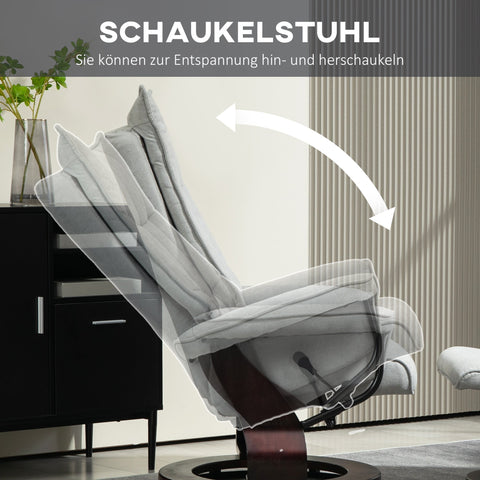 Rootz Recliner with Stool - Swivel Chair - Rocker Function - Velvet Comfort - 81x87x113cm / 81x110x105cm - Up to 150 kg - Grey