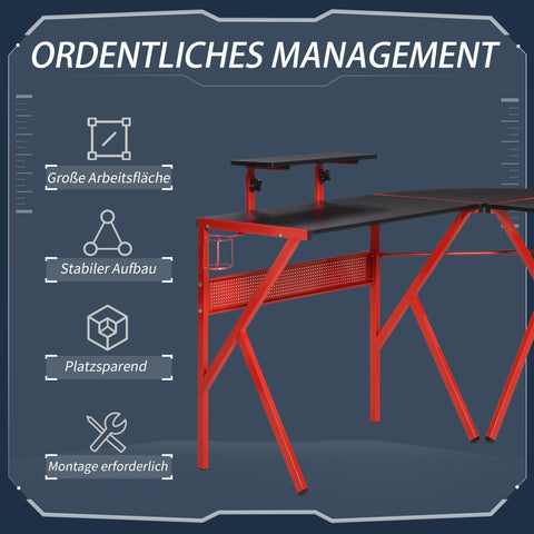 Rootz Gaming Desk - Computer Table - Height-Adjustable Shelf - Headphone Hook - Ergonomic Design - 125x125x75cm