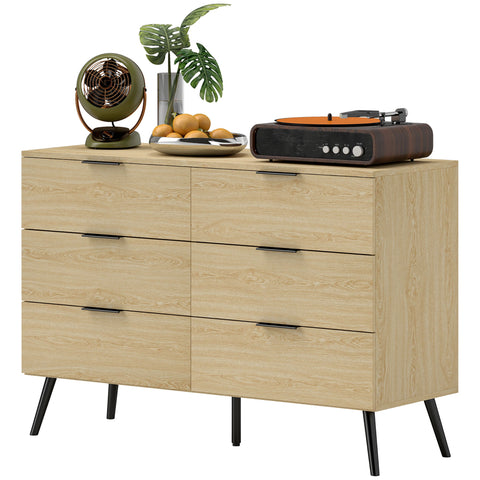 Rootz Chest of Drawers 6 Drawer - Modern Dresser - Bedroom Storage - Tilt Protection - 110b x 40t x 75h cm - Robust & Elegant Design