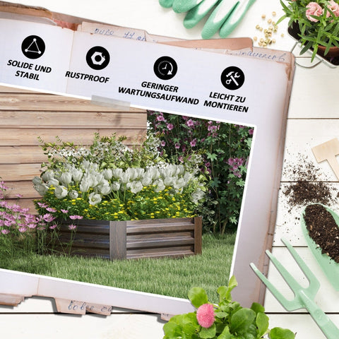 Rootz Raised Bed Garden Bed - Herb Bed - Vegetable Planter - Weather Resistant - Galvanized Steel - 113cm x 98cm x 30cm - Dark Brown