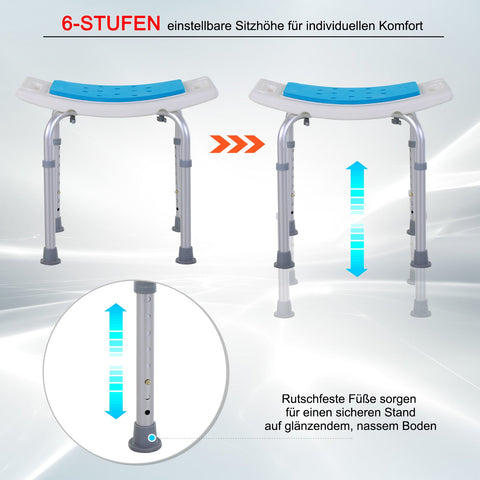 Rootz Shower Chair Bath Stool - Bath Seat - Shower Aid - Adjustable Comfort - 52cm x 30cm x 39-51cm