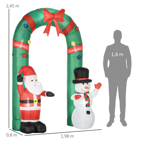 Rootz Inflatable Archway with Santa Claus and Snowman - Christmas Decoration - Holiday Inflatable - LED Lighting - Quick Setup - Space-Saving Storage - 198cm x 80cm x 245cm