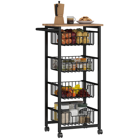 Rootz Kitchen Trolley - Serving Cart - Rollable Kitchen Car - Spacious Worktop - 49.5b x 31t x 91h cm