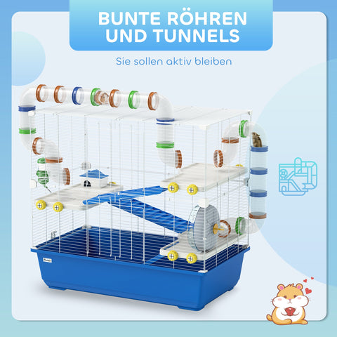 Rootz 4 Level Hamster Cage - Small Animal Habitat - Pet Enclosure - Entertaining Tube System - 78cm x 45cm x 73cm