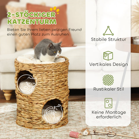 Rootz Scratching Barrel Cat Tower - Cat Condo - Cat Tree - Cozy Caves - 40cm x 50cm x 22cm - Ideal for Cats Up to 3.5kg