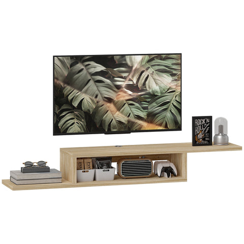 Rootz Floating TV Wall Shelf - Hanging TV Bracket - Floating Wall Shelf - Cable Grommets - Optimize Space - 152.4cm x 29.8cm x 21cm Brown