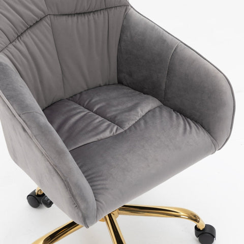 Rootz Gray Velvet Swivel Chair - Height Adjustable Chair - Rotatable Office Chair - Maximum Comfort - 44L x 55W x 91H cm