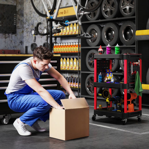 Rootz Tool Car - Mobile Utility Cart - Rolling Storage Trolley - Easy Maneuverability - 56.5cm x 47.5cm x 89cm