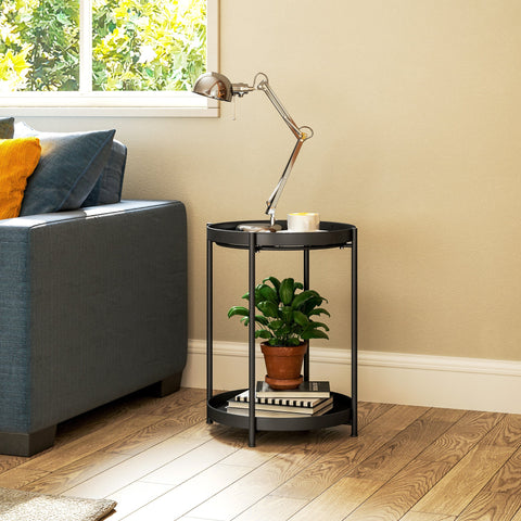 Rootz Round Side Table with Shelf - Coffee Table - Sofa Table - Durable Metal - 44cm x 44cm x 56cm
