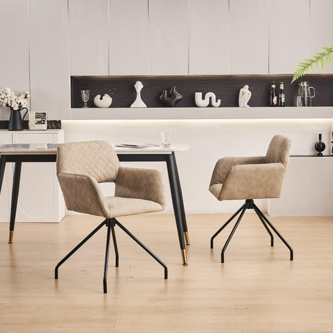 Rootz 2 Piece Khaki Makeup Chair Set - Vanity Seating - Faux Leather Chairs - Ergonomic Comfort - 58cm x 55.88cm x 79cm