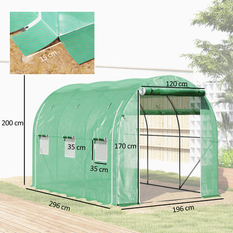 Rootz Garden Tunnel Greenhouse - Plant Shelter, Weather Protection - 1 Door + 2 Roll-up Walls - 296cm x 196cm x 200cm