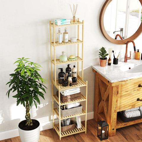 Rootz 7 Level Bathroom Shelf - Bamboo Shelf - Waterproof Storage - Robust Design - 44cm x 33cm x 180cm