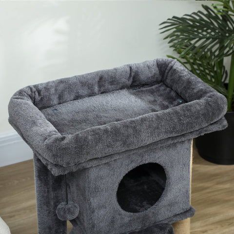 Rootz Scratch Tree - Cat Tower - Kitty Condo - Jute & Plush - Multi-Level Fun - 40 x 40 x 57 cm - Grey, Brown