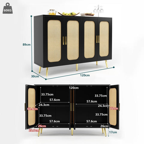 Rootz Rattan Storage Cabinet - Sidewall Cabinet - Elegant Furniture - Anti-Tip Design - 120L x 30W x 89H cm