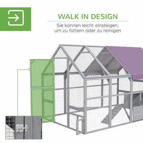 Rootz Chicken Coop - Chicken House - Walk-In Enclosure - Weather Resistant - Spacious Design - Durable Materials - Convenient Nesting Boxes - 280cm x 185.5cm x 188cm - Fir Wood & Metal