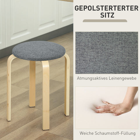 Rootz 4-Set Upholstered Stackable Stool - Space-Saving Seating - Stack Stools - Comfort Foam - Ø40 x 45H cm